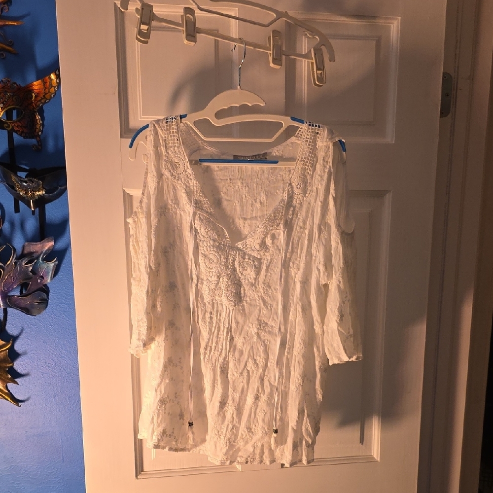 Daniel Rainn White Asymmetrical Tie Front Blouse